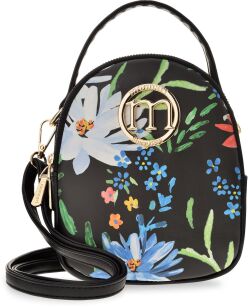 MONNARI 2w1 listonoszka damska elegancki plecaczek miejski kuferek torebka w kwiaty torba mały plecak trzy komory - czarna