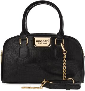 MONNARI elegancka klasyczna torebka damska mały kuferek z łańcuszkiem do ręki i na ramię listonoszka ze wzorem skóry croco - czarna