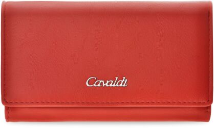 CAVALDI klasyczny mały portfel damski zgrabna portmonetka na suwak w eleganckim pudełku na prezent miękka skóra - czerwony