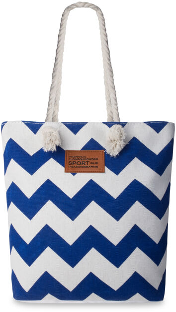 Marynarska eko torba damska płócienna shopperka torebka zakupowa plażowa w zygzaki - biało-niebieska