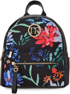 MONNARI elegancki plecak damski miejski pakowny plecaczek w kwiaty - czarny