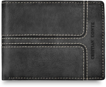 Poziomy portfel męski skóra naturalna vintage - czarny