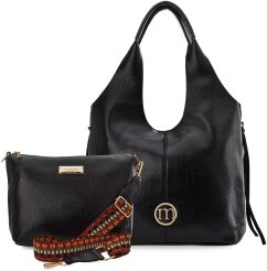 MONNARI pojemna torba damska duża torebka worek luźna na ramię 2w1 shopper listonoszka komplet - czarna