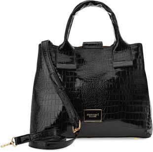 Aktówka w zwierzęcy wzór lakierowana torebka damska MONNARI pojemny kuferek shopper - czarna