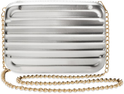 Unikatowa lakierowana torebka damska elegancka sztywna listonoszka na łańcuszku kuferek z tłoczeniem 3d - srebrny