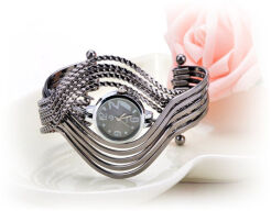 Metalowa bransoletka zegarek plecionka - czarny