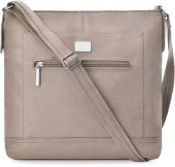 Duża listonoszka pojemna torebka damska z kieszonkami raportówka na długim pasku - beżowy