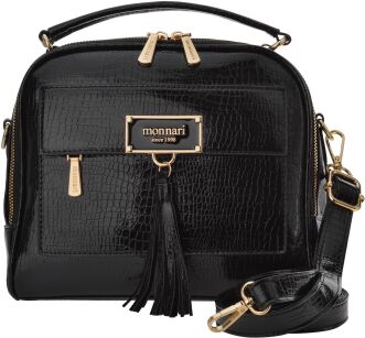 Monnari torba damska z frędzlami torebka kuferek lakierowana listonoszka croco - czarna