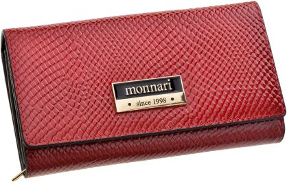 Monnari portfel damski ze wzorem duży pakowny portmonetka w kwiaty - czerwony