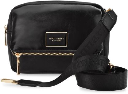 MONNARI TORBA W SPORTOWYM STYLU TOREBKA DAMSKA CROSSBODY LISTONOSZKA Z DŁUGIM LOGOWANYM PASKIEM - CZARNA