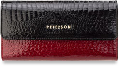 Poziomy portfel damski PETERSON lakierowana skóra naturalna - czarno-czerwony