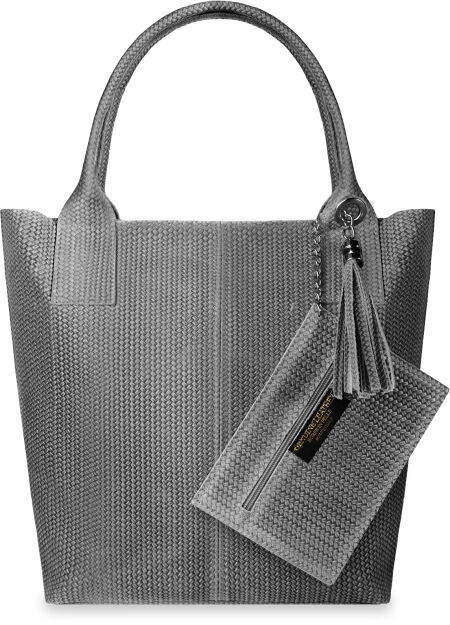 Włoska skórzana torebka duża torba shopper zamsz - szara