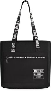 BAG STREET MIEJSKA TORBA DAMSKA SPORTOWA DUŻA TOREBKA POJEMNA SHOPPERKA ZAKUPOWA NA PASKACH Z NADRUKIEM - CZARNA