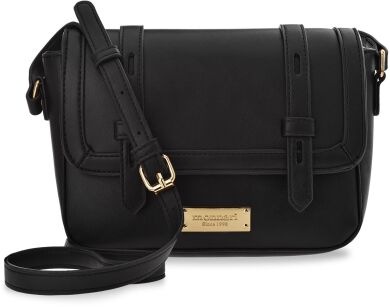 MONNARI KLASYCZNA POJEMNA LISTONOSZKA Z KLAPKĄ TOREBKA DAMSKA CROSSBODY MIEJSKA TORBA NA RAMIĘ - CZARNA