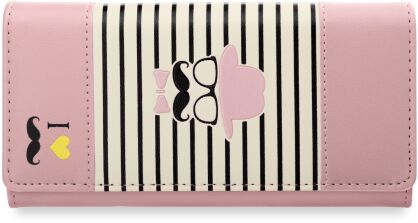 Modny portfel damski młodzieżowy wzór le moustache - różowy