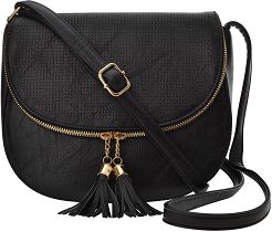 Wyjątkowa listonoszka z klapą torebka damska frędzle ażurowa - czarny