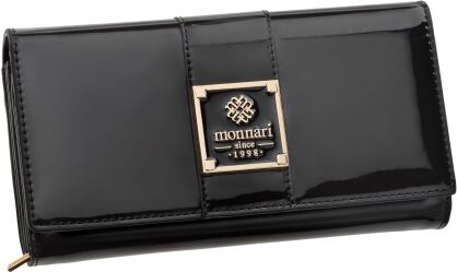 Monnari elegancki portfel damski klasyczny lakierowany duży portmonetka kopertówka - czarny