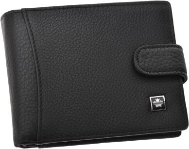 Skórzany portfel męski poziomy elegancki portfel z naturalnej skóry zapinany rozkładany RFID - czarny