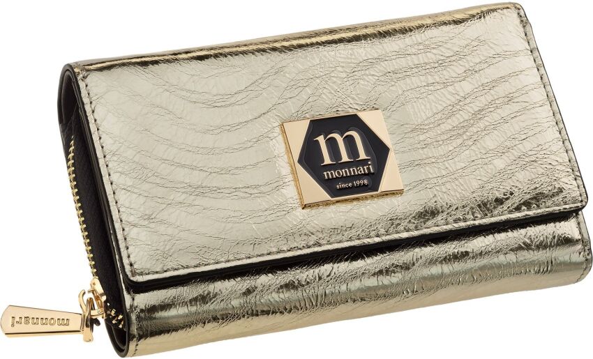 Monnari metaliczny portfel damski skórzany elegancka błyszcząca portmonetka - złoty