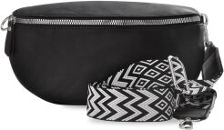 Saszetka damska ze skóry eko torebka nerka z azteckim paskiem - czarna