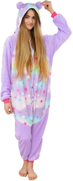 Piżama kigurumi jednoczęściowe przebranie z kapturem – panda w gwiazdki