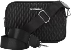Torebka damska listonoszka z ekoskóry pikowana dwukomorowa z regulowanym paskiem - czarna