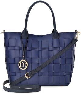 PLECIONA TORBA DAMSKA MONNARI POJEMNA TOREBKA KOSZYK SHOPPER + BRELOK Z LOGO - GRANATOWY