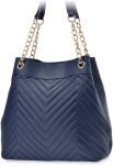 Pikowana torebka damska torba worek shopper z łańcuchem - granatowa - 2