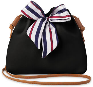 Stylowa torebka damska z kokardą marynarska sakwa przewieszka z aksamitną wstążką - brązowo-czarny