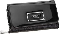 Portfel damski z klapą Monnari portmonetka na zamek i zatrzask lakierowany ekskluzywny - czarny ze srebrnym