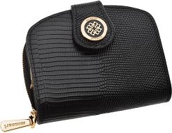 Monnari mały skórzany lakierowany portfel damski trójelementowa portmonetka - czarny