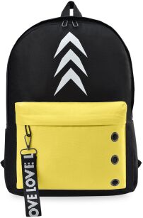 Młodzieżowy plecak szkolny wycieczkowy z kieszenią i brelokiem logo - czarno-żółty
