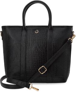 Monnari klasyczna torebka damska aktówka shopper skóra croco - czarna