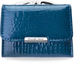 Mała elegancka portmonetka lakierowany portfel damski - niebieski