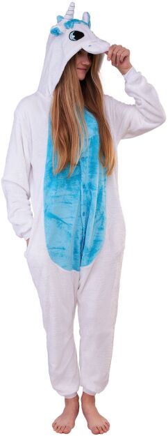 Piżama kigurumi jednoczęściowe kostium z kapturem – pegaz biało-niebieski