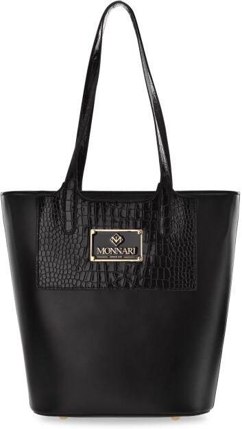 MONNARI elegancki shopper na rączkach klasyczna torebka damska na ramię duży kuferek - czarna