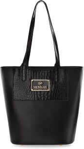 MONNARI ELEGANCKI SHOPPER NA RĄCZKACH KLASYCZNA TOREBKA DAMSKA NA RAMIĘ DUŻY KUFEREK - CZARNA