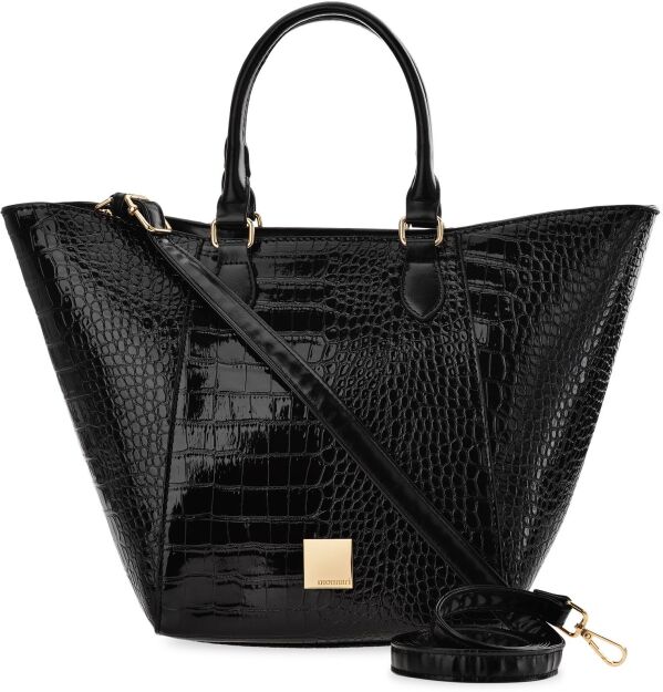Monnari lakierowana torebka duży kuferek shopper łódka skóra croco - czarna