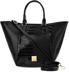 Monnari lakierowana torebka duży kuferek shopper łódka skóra croco - czarna