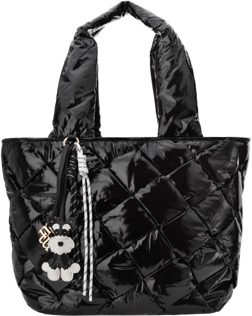 Monnari pojemna torba z zawieszkami miękka torebka shopper lakierowana - czarna