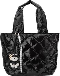 Monnari pojemna torba z zawieszkami miękka torebka shopper lakierowana - czarna