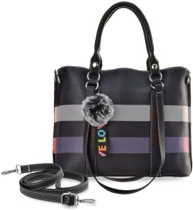 Torebka damska w kratę torba shopper sztywna mini aktówka - czarny