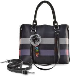 Torebka damska w kratę torba shopper sztywna mini aktówka - czarny