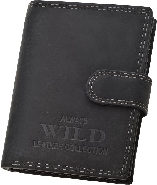 Portfel męski pojemny solidny skórzany rozkładany z zapinką - czarny