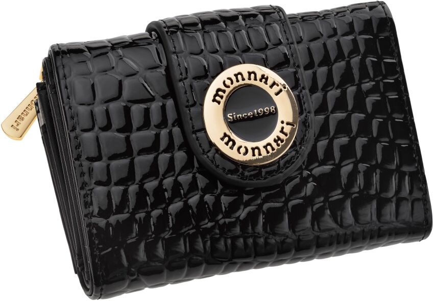 Monnari lakierowany portfel damski mały portfelik portmonetka na zamek - czarny