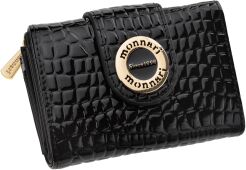 Monnari lakierowany portfel damski mały portfelik portmonetka na zamek - czarny