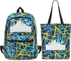 Młodzieżowy zestaw szkolny plecak + torba shopper + piórnik komplet full print graffiti kolorowy wzór - granatowy