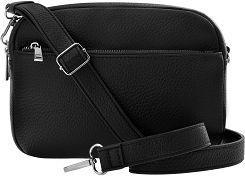 Torebka listonoszka klasyczna mała torba na ramię ze skórzanym paskiem - czarna