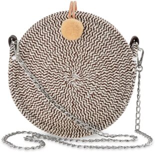 Pleciona torebka damska boho okrągła eko listonoszka ze sznurka - beżowo-brązowy