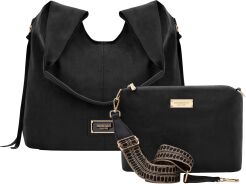 Monnari zamszowa torba damska worek shopper luźna matowa torebka 2w1 + listonoszka - czarna